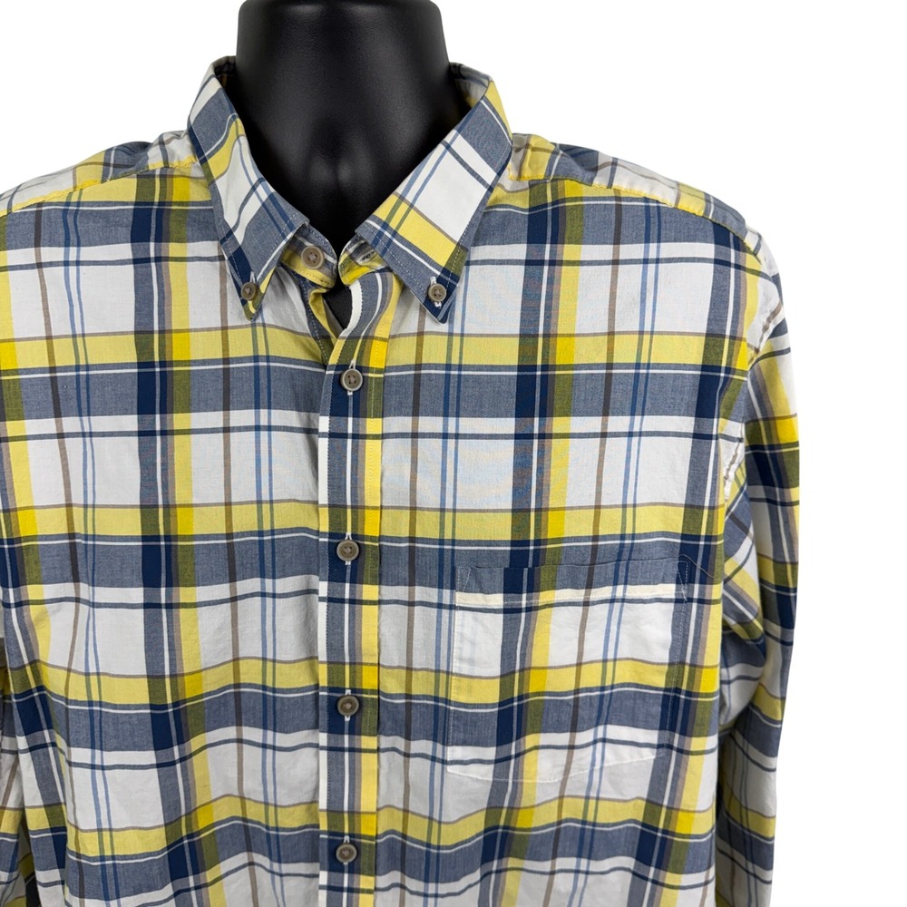 Charles Tyrwhitt Mens XL Classic Fit Plaid Button Down Shirt Yellow Navy Blue‎